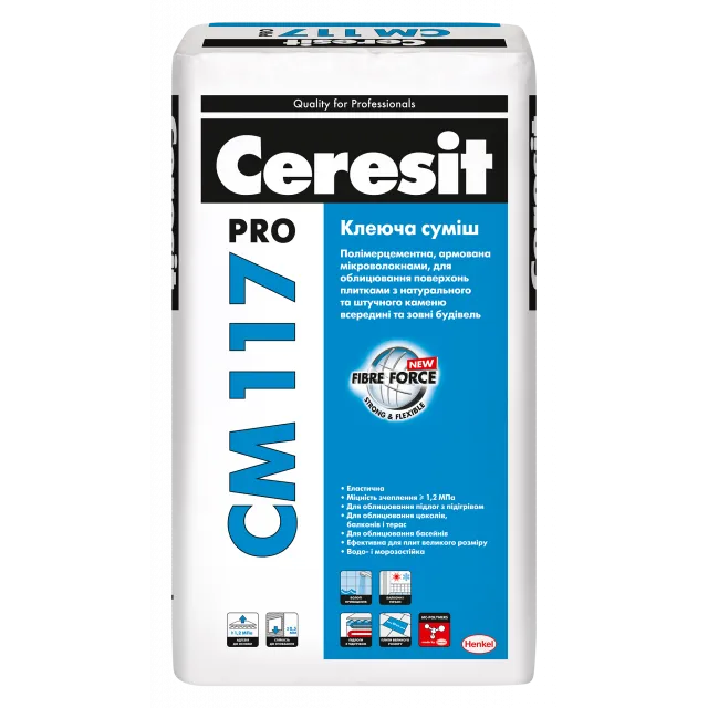 Клей для плитки та каменю еластичний Ceresit CM 117 pro